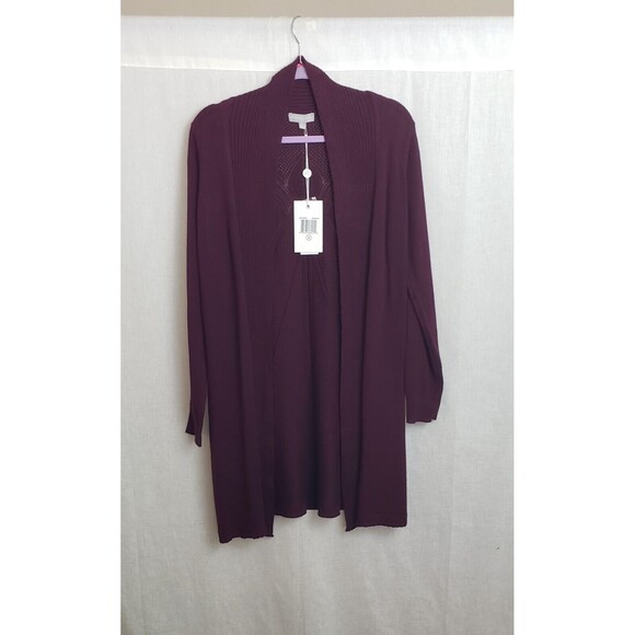 Evolution By Cyrus Sweater Cardigan Open Medium Burgundy Red Geometric Back NWT - Picture 1 of 4